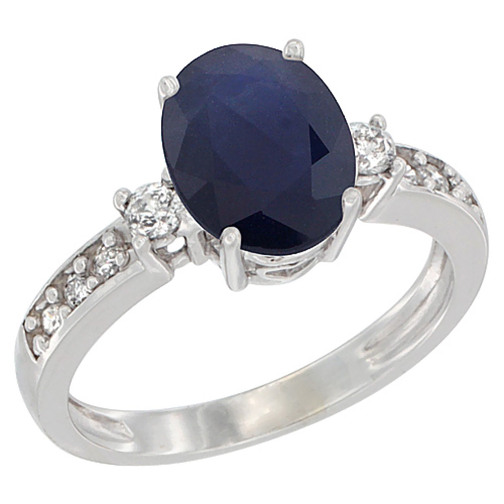 10K Yellow Gold Natural Blue Sapphire Ring Oval 9x7 mm Diamond Accent, sizes 5 - 10