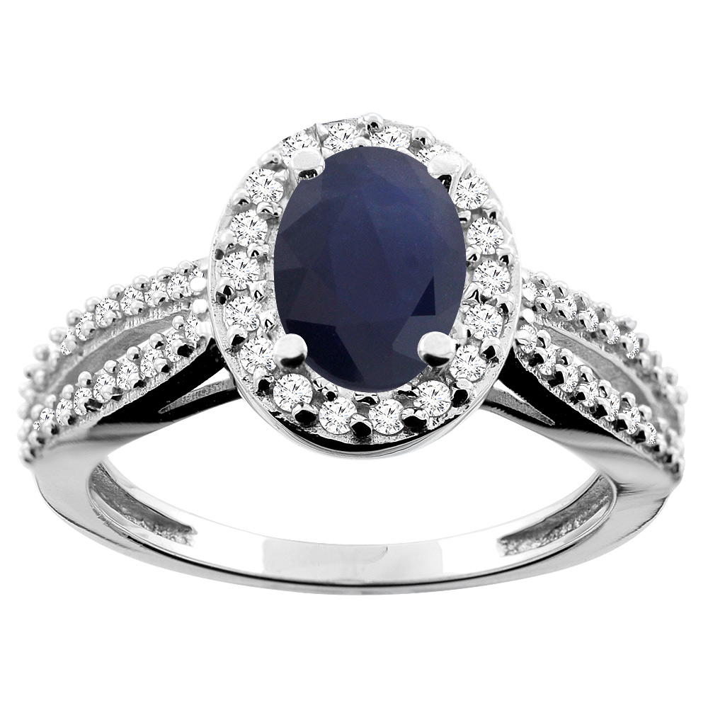 10K White/Yellow/Rose Gold Natural Blue Sapphire Ring Oval 8x6mm Diamond Accent, size 5