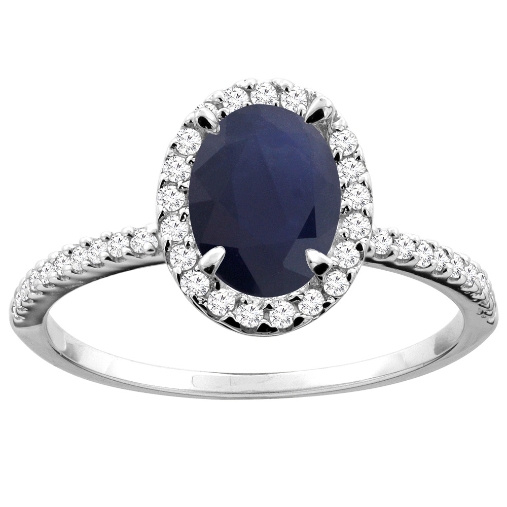 14K White/Yellow Gold Natural Australian Sapphire Ring Oval 8x6mm Diamond Accent, sizes 5 - 10