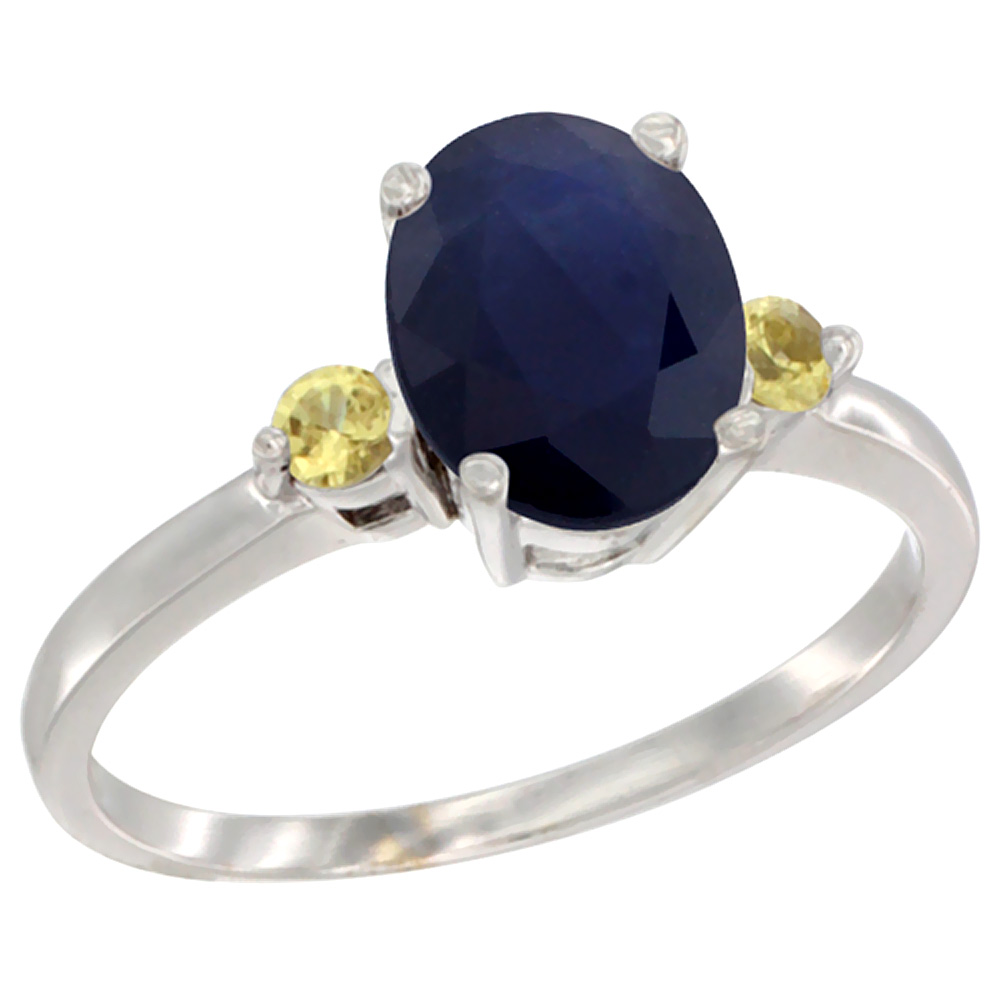 14K White Gold Natural Diffused Ceylon Sapphire Ring Oval 9x7 mm Yellow Sapphire Accent, sizes 5 to 10