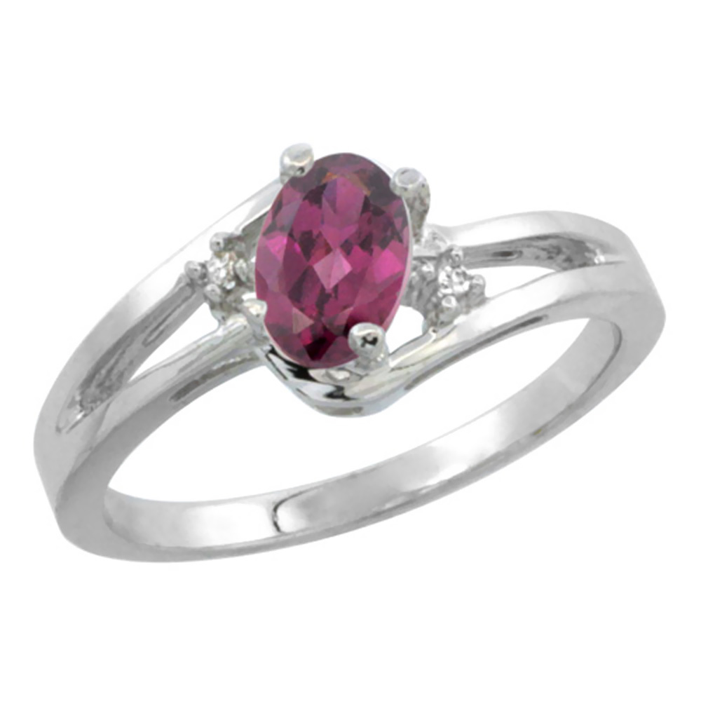 14K Yellow Gold Diamond Natural Rhodolite Ring Oval 6x4 mm, sizes 5-10