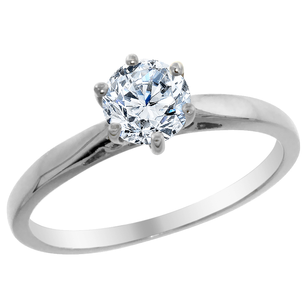 14K White Gold 0.5 cttw Diamond Solitaire Ring Round, sizes 5 - 10