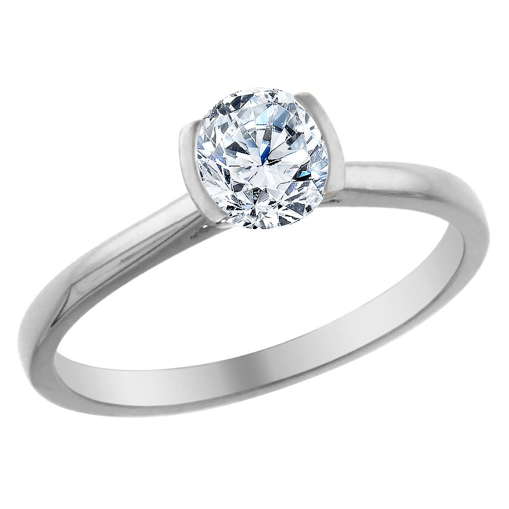 14K White Gold 0.5 cttw Diamond Solitaire Ring Round, sizes 5 - 10