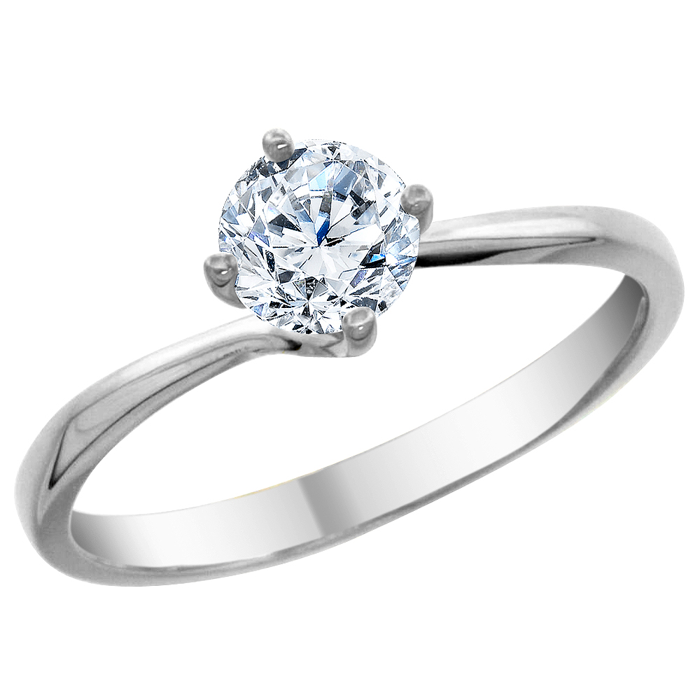 14K White Gold Diamond Solitaire Ring Round 1.5cttw, sizes 5 - 10