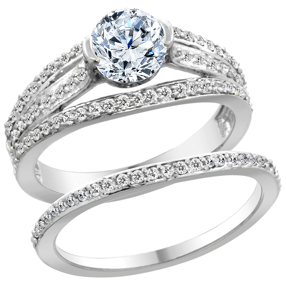 14K White Gold Diamond 2-piece Engagement Ring Set 1.15ct, sizes 5 - 10