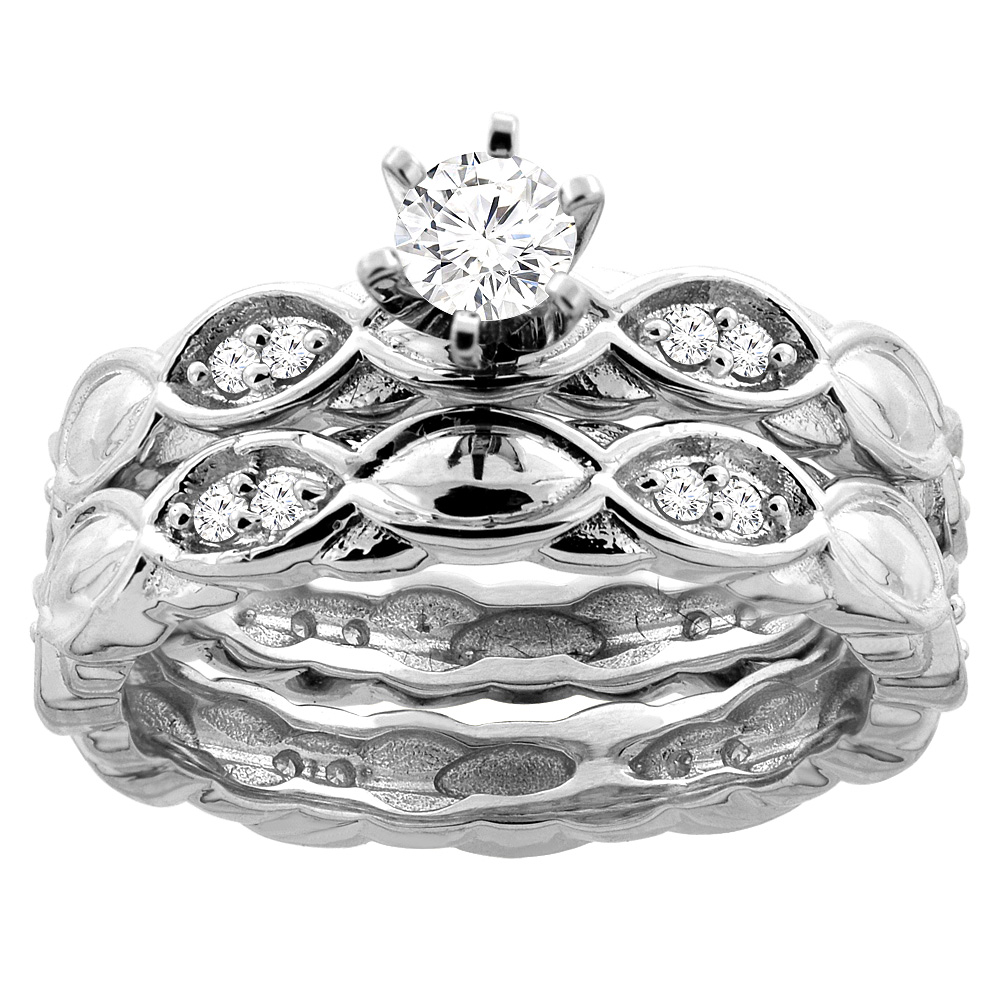 10K White Gold 0.47 cttw. Round Diamond 2-piece Bridal Ring Set, sizes 5 - 10