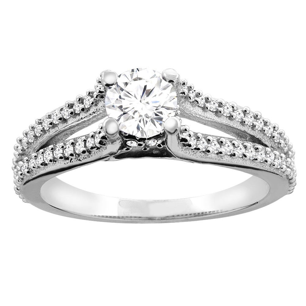 10K White Gold 0.78 cttw Round Diamond Split Shank Engagement Ring, sizes 5 - 10