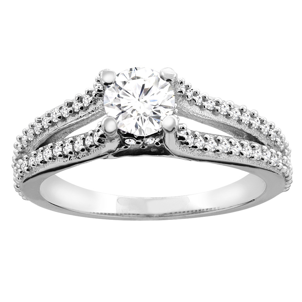 14K White Gold 0.78 cttw Round Diamond Split Shank Engagement Ring, sizes 5 - 10