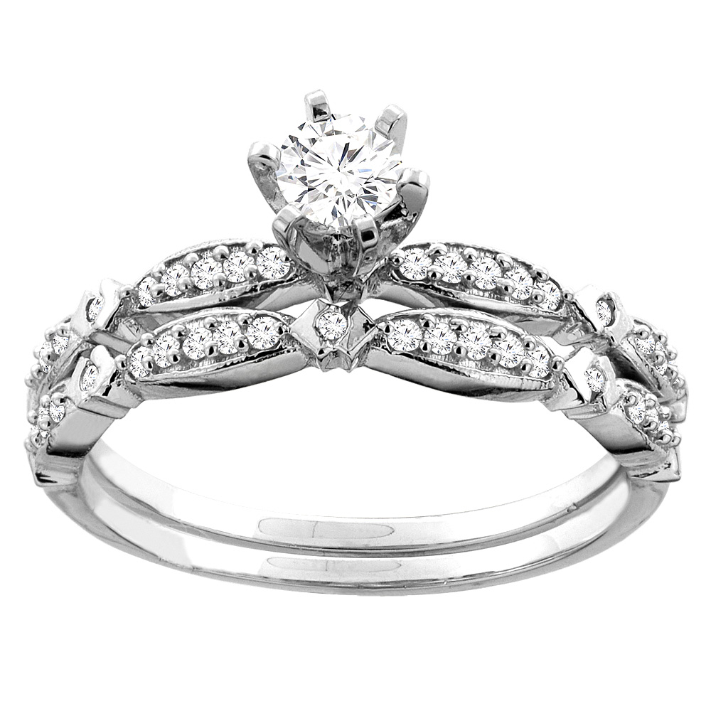 14K Gold 0.52 cttw. Round Diamond 2-piece Bridal Ring Set, sizes 5 - 10