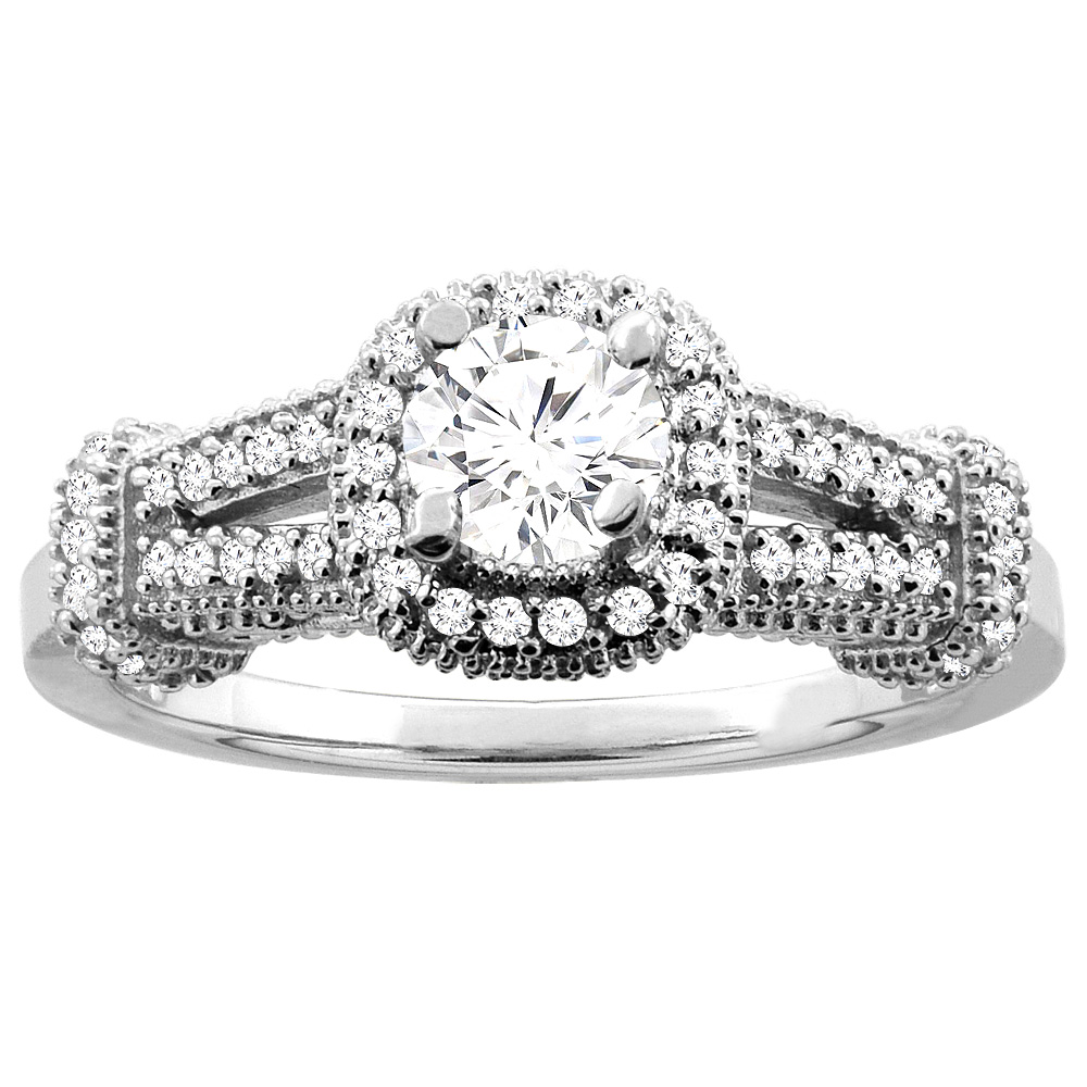 10K White Gold 0.70 cttw Diamond Halo Engagement Ring, sizes 5 - 10