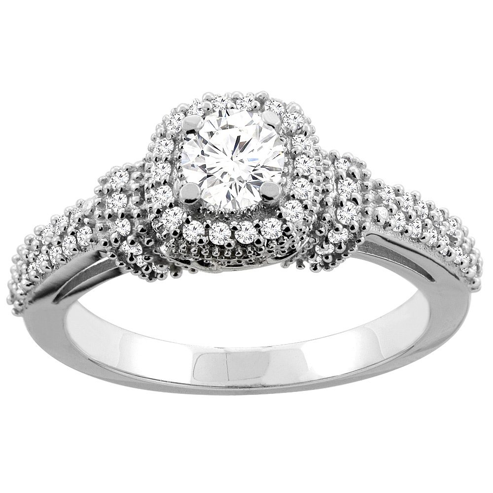 10K Gold 0.76 cttw Round Diamond Halo Engagement Ring, sizes 5 - 10