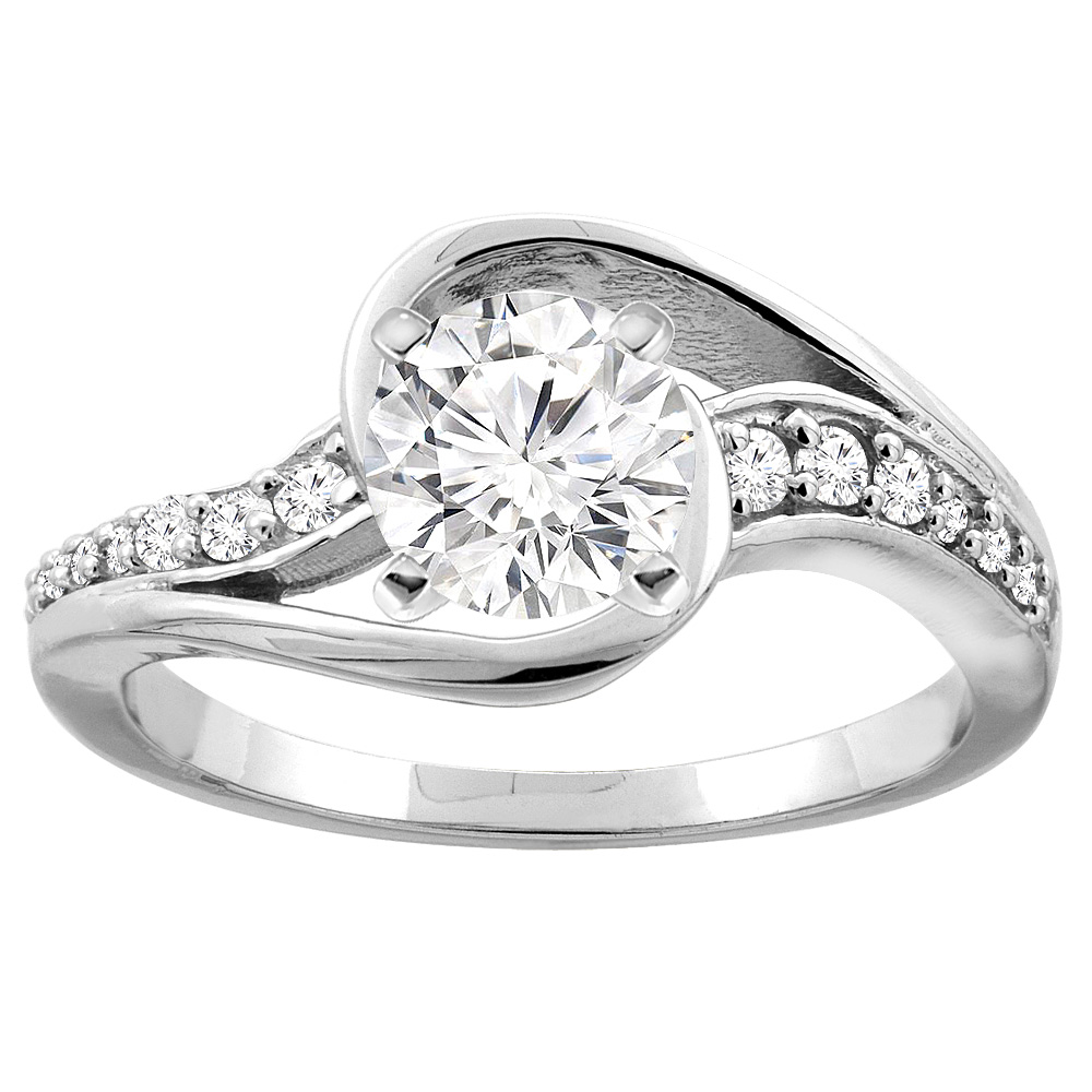 10K White/Yellow Gold Bypass Diamond Engagement Ring Round 0.64cttw., sizes 5 - 10