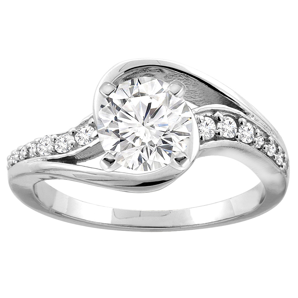 10K White/Yellow Gold Bypass Diamond Engagement Ring Round 0.89cttw., sizes 5 - 10