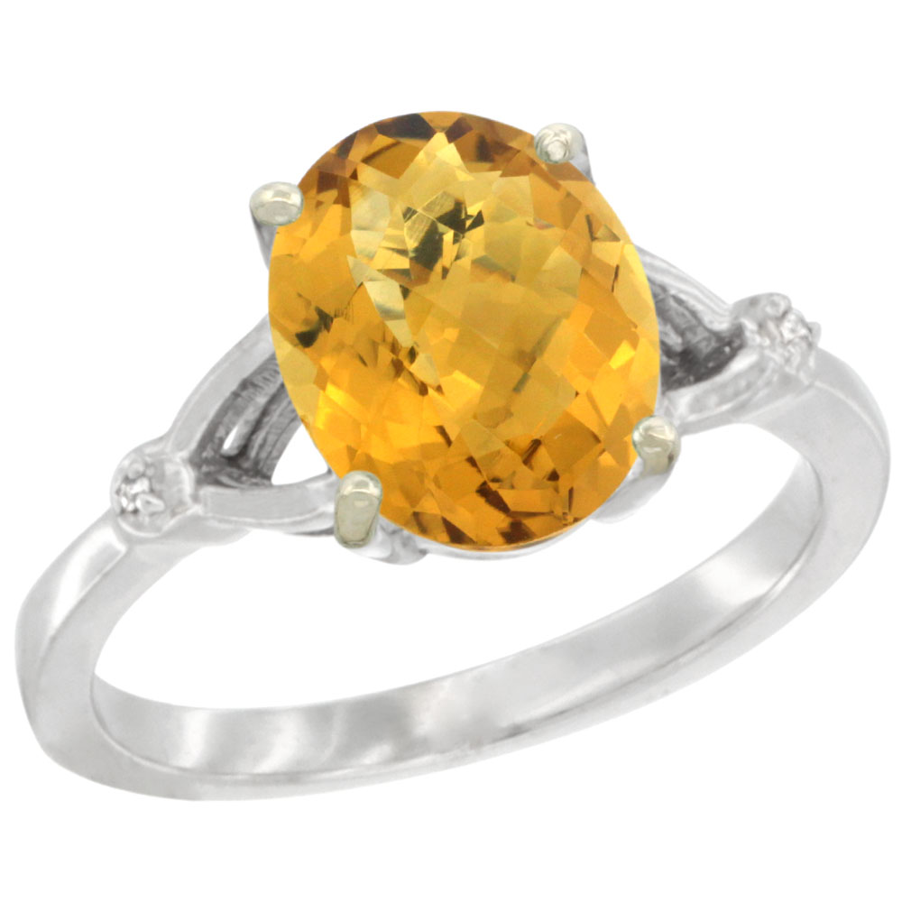 10K WHITE GOLD SIMPLE LARGE 4 PRONG 10X8MM OVAL WHISKY QUARTZ ENGAGEMENT RING FOR WOMEN 3/8 INCH WIDE SIZES 6-10