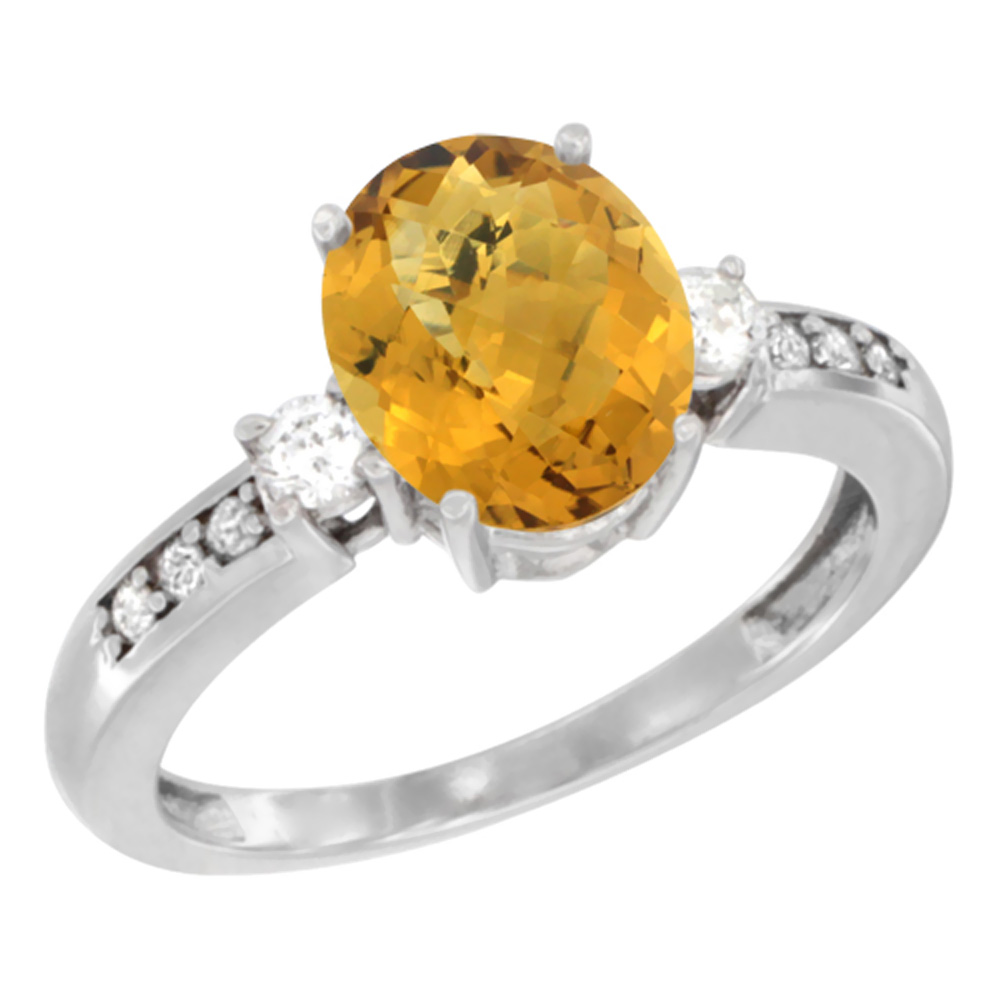 14K Yellow Gold Natural Whisky Quartz Ring Oval 9x7 mm Diamond Accent, sizes 5 - 10