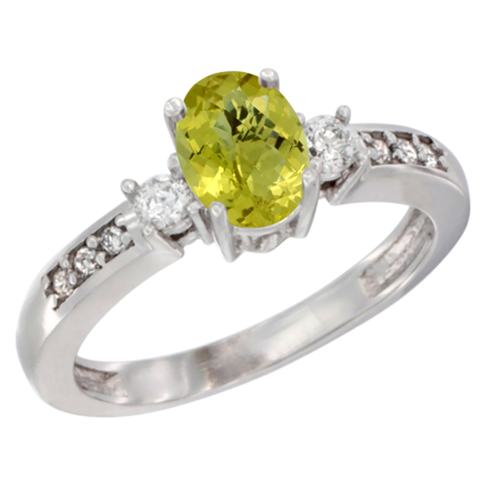 14K Yellow Gold Diamond Natural Lemon Quartz Engagement Ring Oval 7x5 mm, sizes 5 - 10