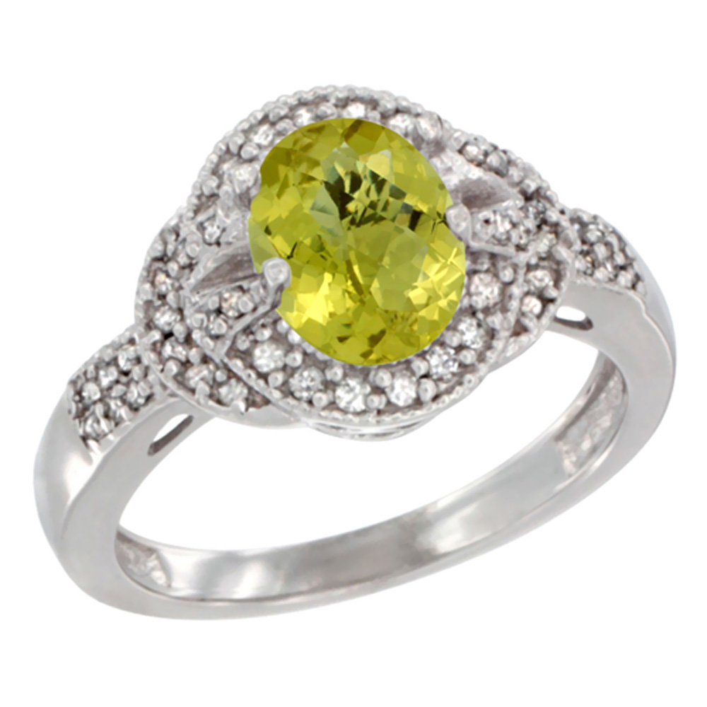 14K Yellow Gold Natural Lemon Quartz Ring Oval 8x6 mm Diamond Accent, sizes 5 - 10