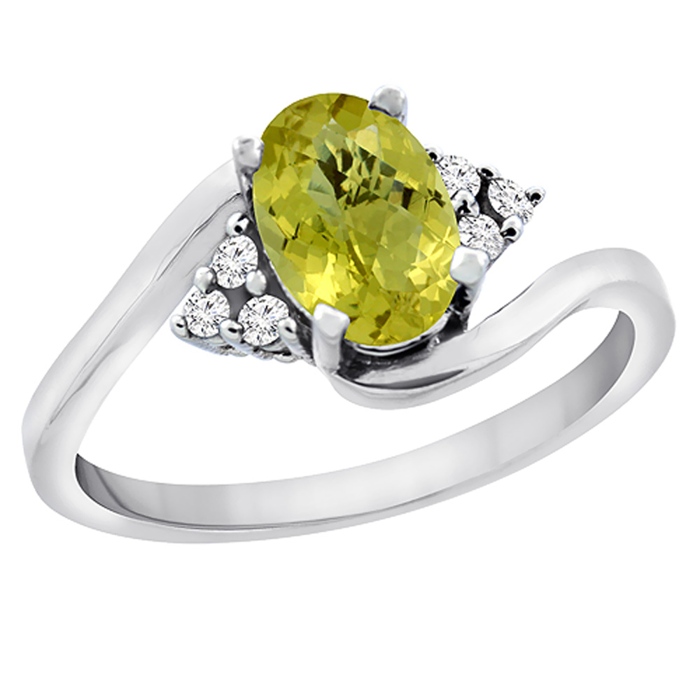 10K Yellow Gold Diamond Natural Lemon Quartz Engagement Ring Oval 7x5mm, sizes 5 - 10