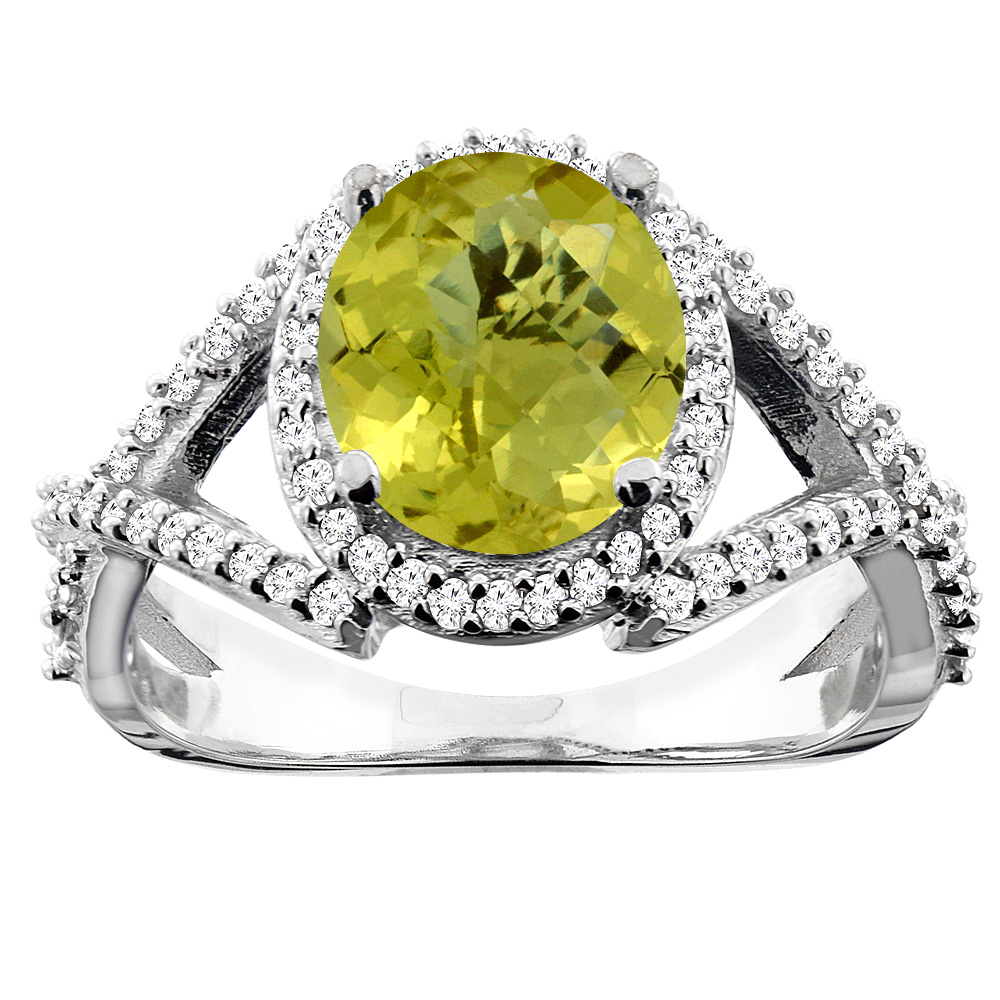 14K Yellow Gold Natural Lemon Quartz Ring Oval 9x7mm Diamond Accent, size 5