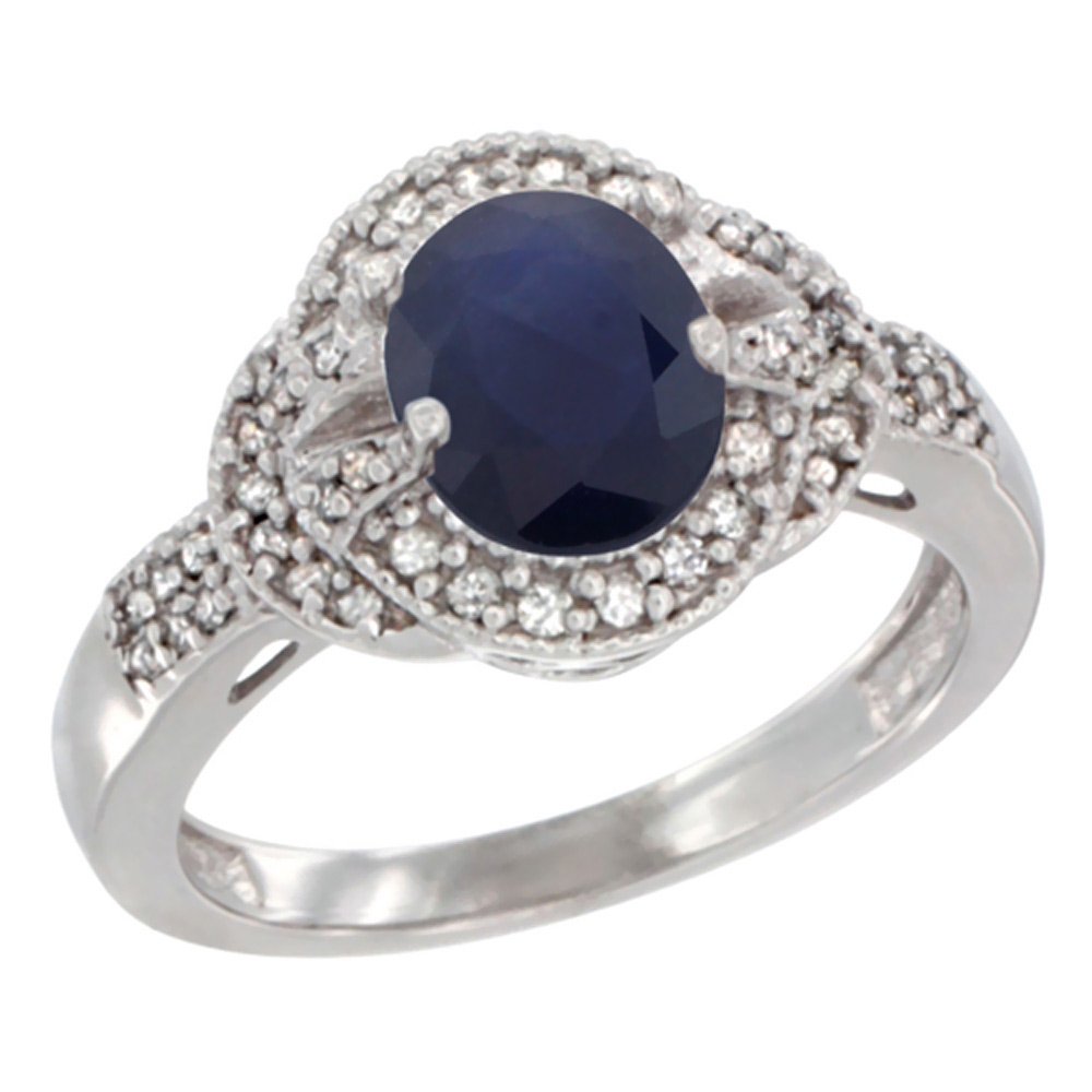 10K Yellow Gold Natural Australian Sapphire Ring Oval 8x6 mm Diamond Accent, sizes 5 - 10