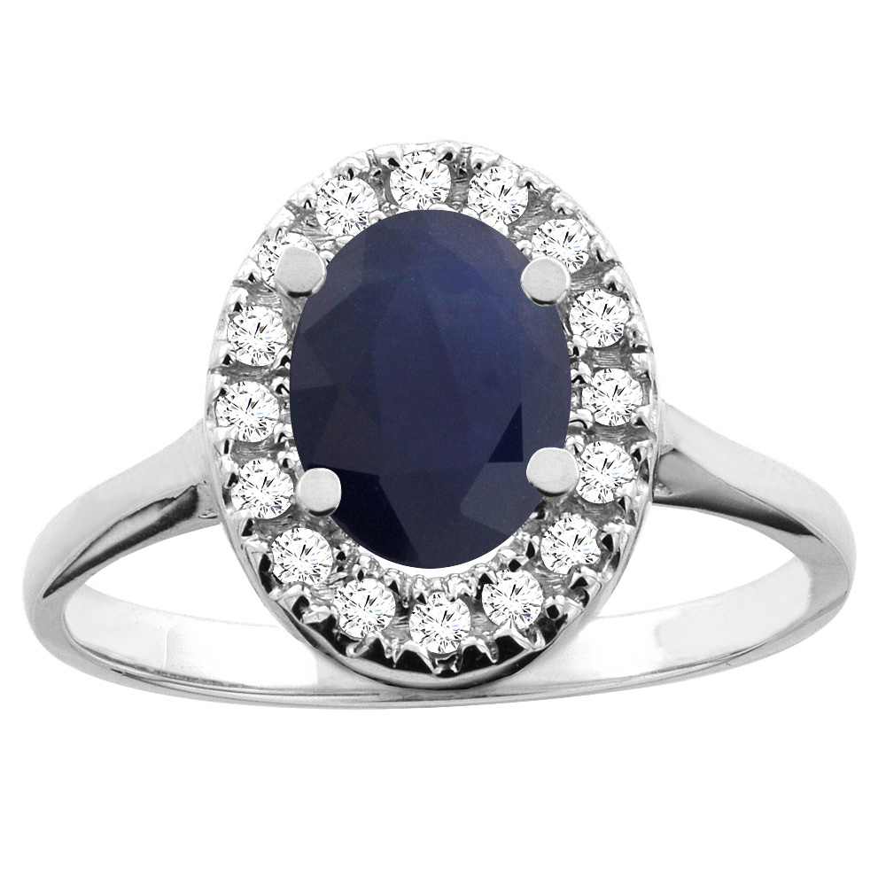 10K White/Yellow Gold Natural Australian Sapphire Ring Oval 8x6mm Diamond Accent, sizes 5 - 10