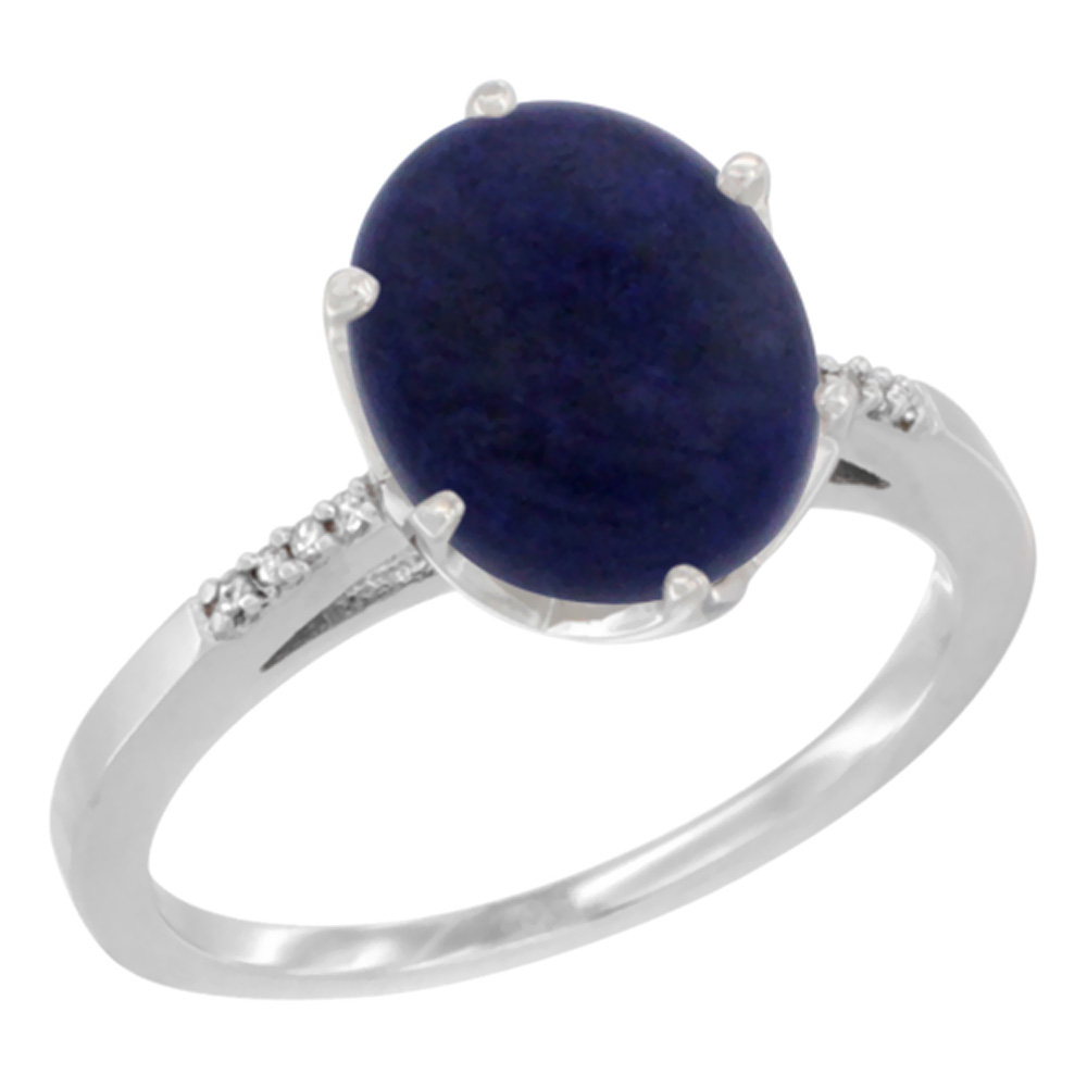 14K White Gold Natural Lapis Engagement Ring 10x8 mm Oval, sizes 5 - 10