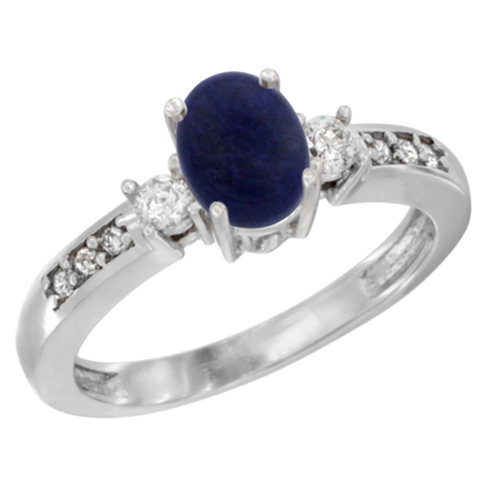 10K Yellow Gold Diamond Natural Lapis Engagement Ring Oval 7x5 mm, sizes 5 - 10
