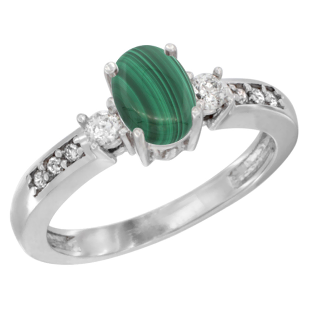 14K Yellow Gold Diamond Natural Malachite Engagement Ring Oval 7x5 mm, sizes 5 - 10