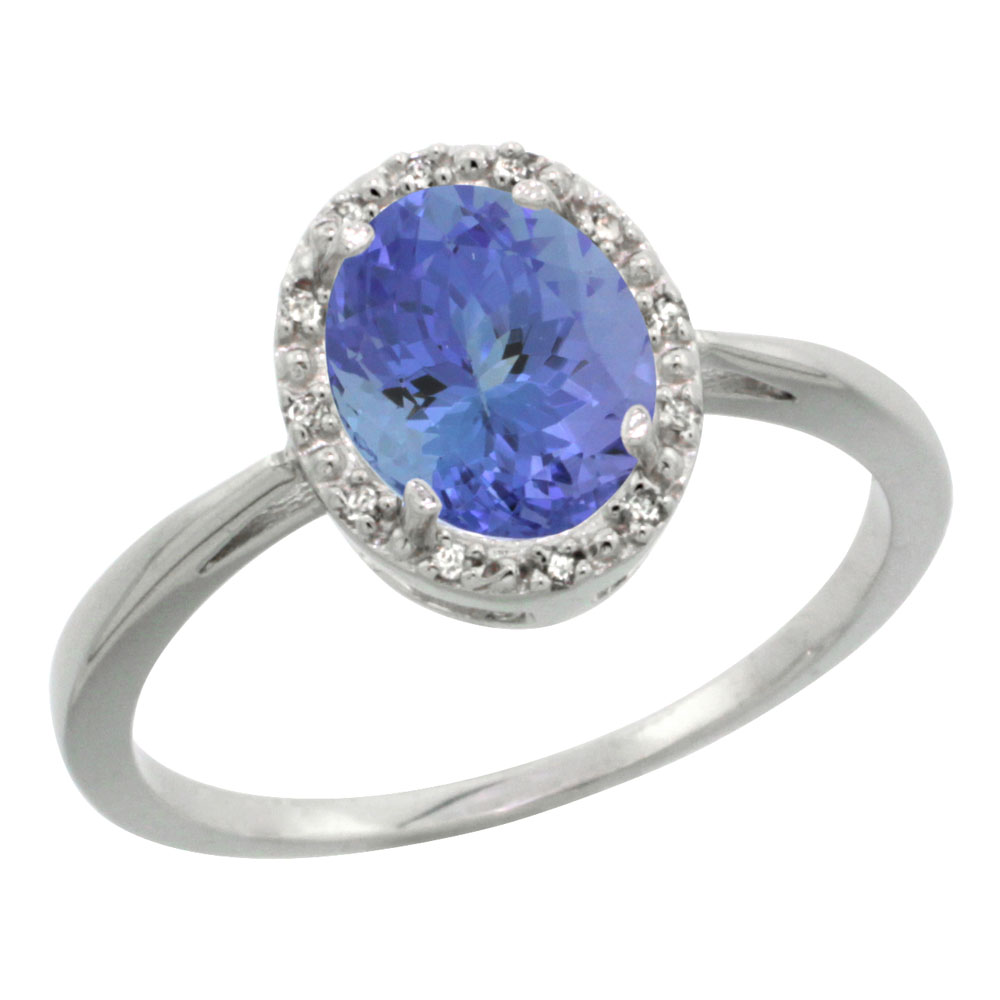 14K White Gold Natural Tanzanite Diamond Halo Ring Oval 8X6mm, sizes 5 10