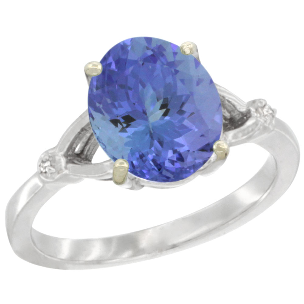 14K WHITE GOLD SIMPLE LARGE 4 PRONG 10X8MM OVAL TANZANITE ENGAGEMENT RING FOR WOMEN 3/8 INCH WIDE SIZES 6-10