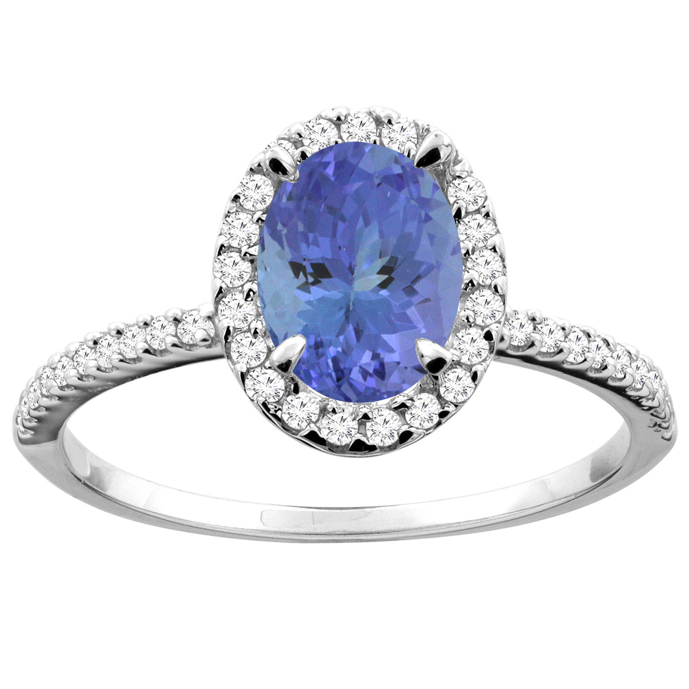 10K White/Yellow Gold Natural Tanzanite Ring Oval 8x6mm Diamond Accent, sizes 5 - 10