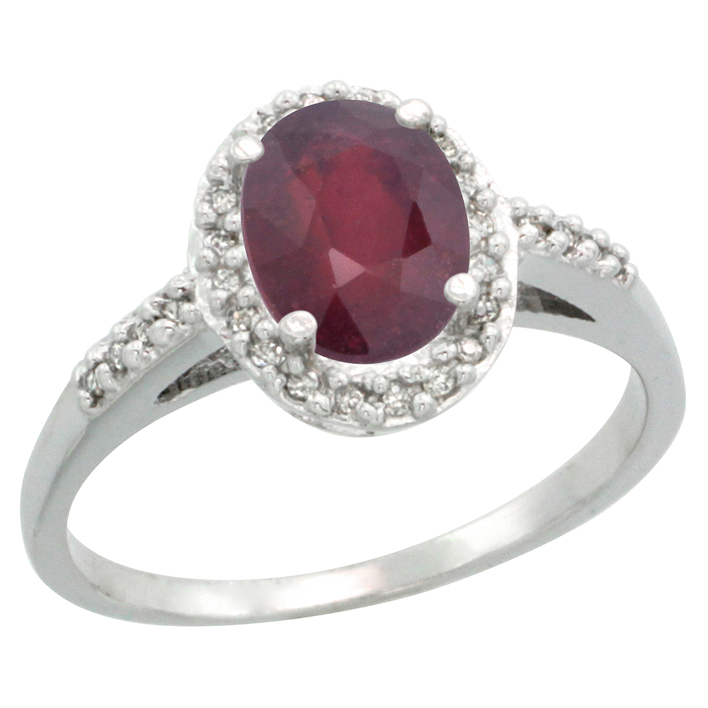 10K White Gold Diamond Natural Quality Ruby Engagement Ring Oval 8x6mm, size 5-10