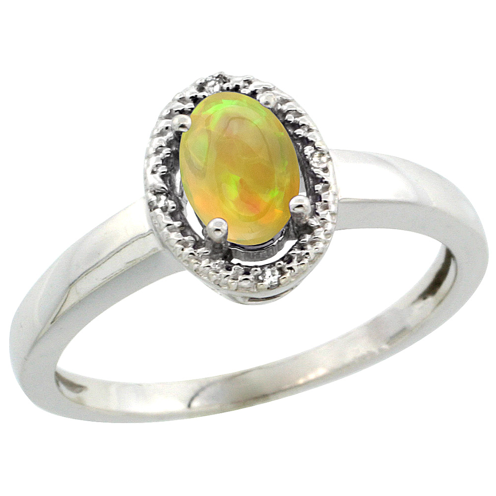 14K Yellow Gold Diamond Halo Natural Ethiopian Opal Engagement Ring Oval 6x4 mm, size 5-10