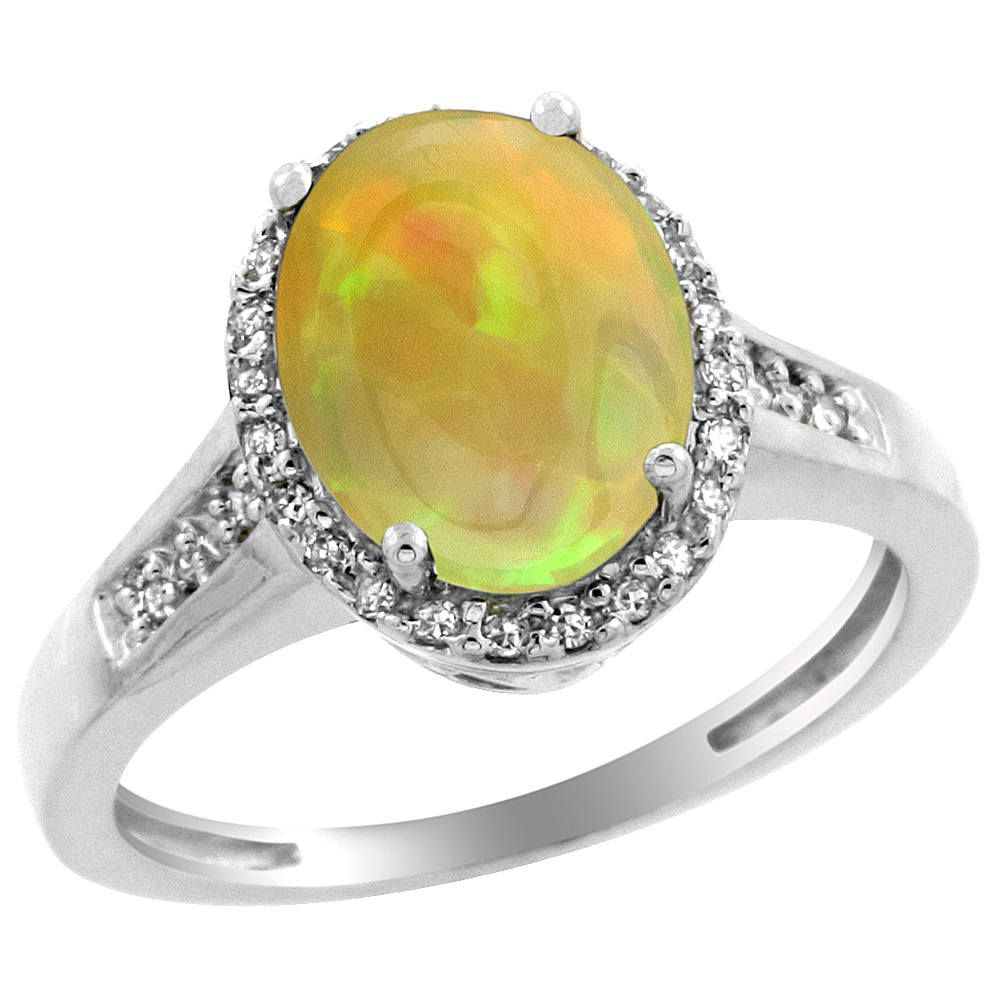 Sterling Silver Diamond Natural Ethiopian Opal Engagement Ring Oval 10x8 mm, size 5-10