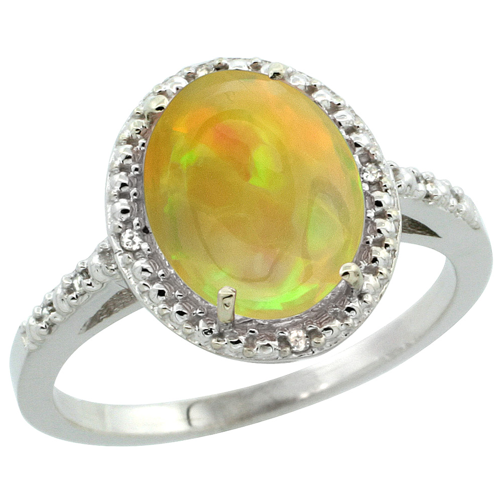 10K Yellow Gold Diamond Natural Ethiopian Opal Engagement Ring Oval 10x8mm, size 5-10