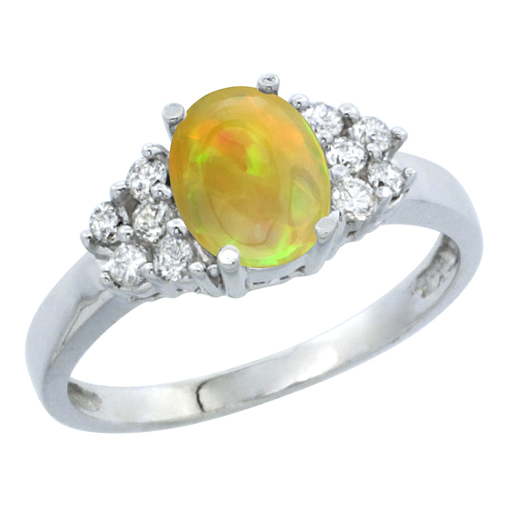 10K Yellow Gold Diamond Natural Ethiopian Opal Engagement Ring Oval 8x6mm, size 5-10