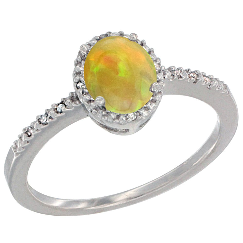 14K Yellow Gold Diamond Natural Ethiopian Opal Engagement Ring Oval 7x5 mm, size 5 - 10