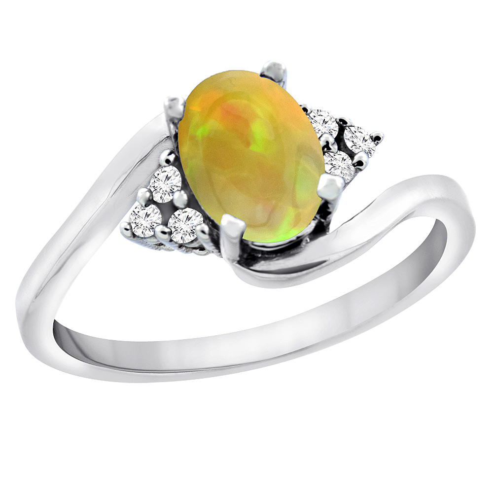 10K Yellow Gold Diamond Natural Ethiopian Opal Engagement Ring Oval 7x5mm, size 5 - 10