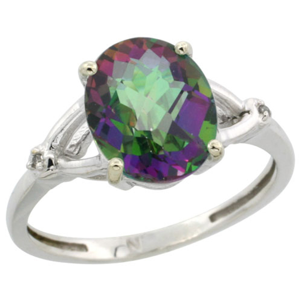 Sterling Silver Diamond Mystic Topaz Engagement Ring for Women 3/8 inch wide Sizes 5-10