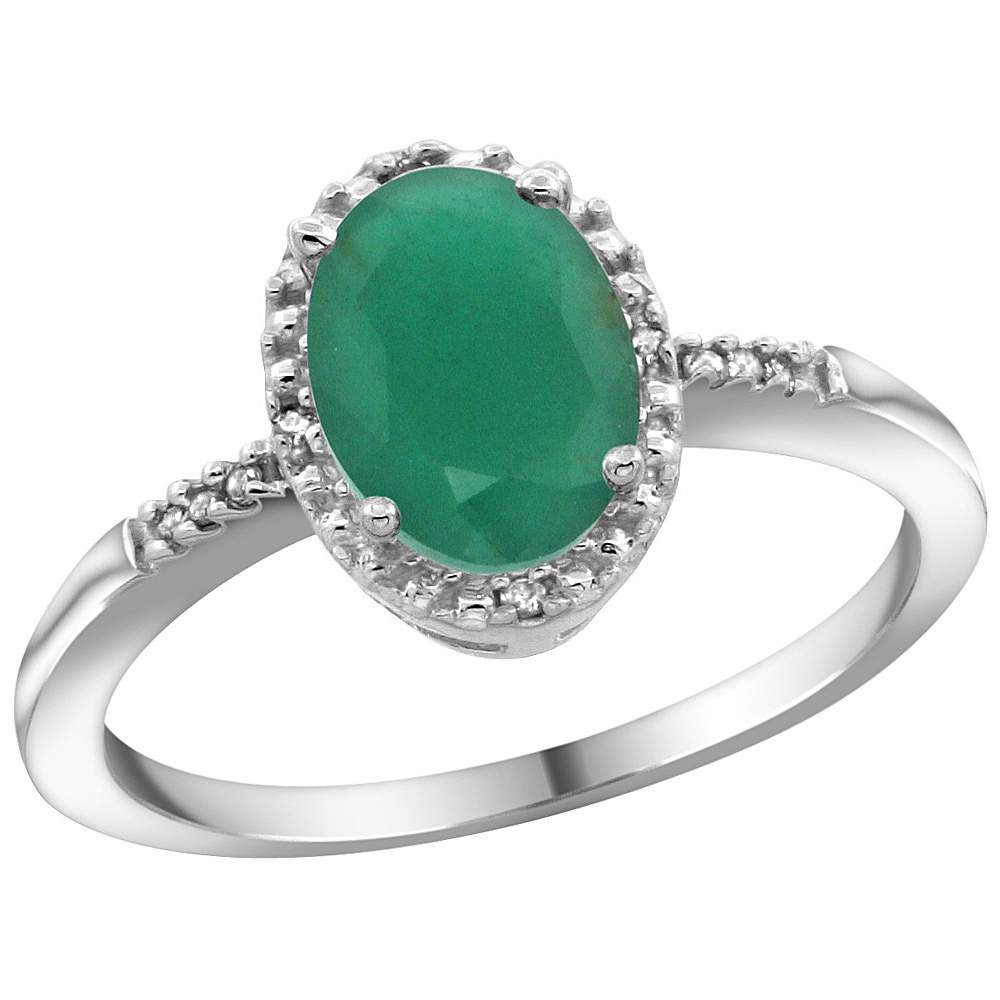 Sterling Silver Diamond Quality Natural Emerald Ring Oval 8x6mm, 3/8 inch wide, sizes 5-10