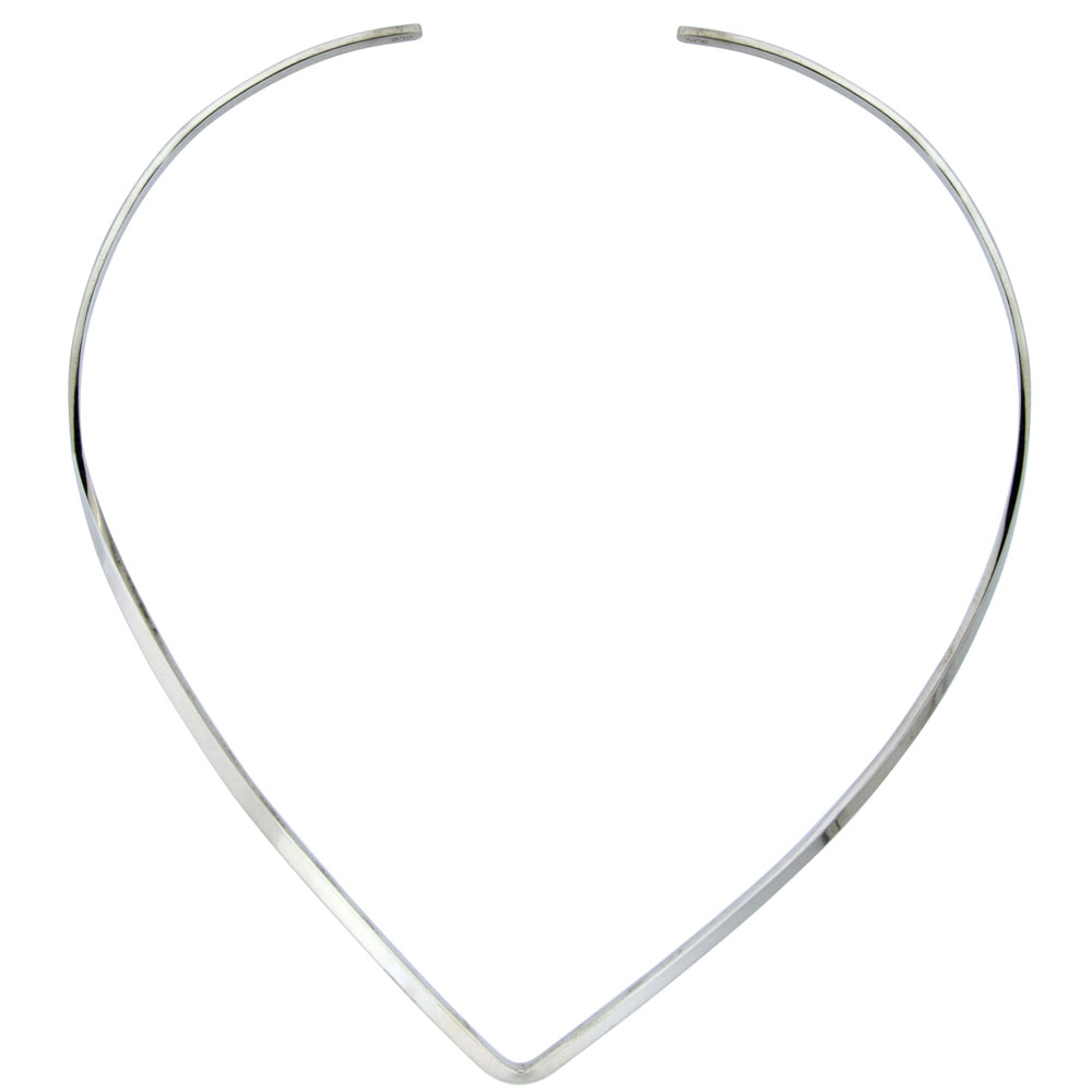 Sterling Silver Wire Choker Collar Necklace V shape Handmade 1/8 inch