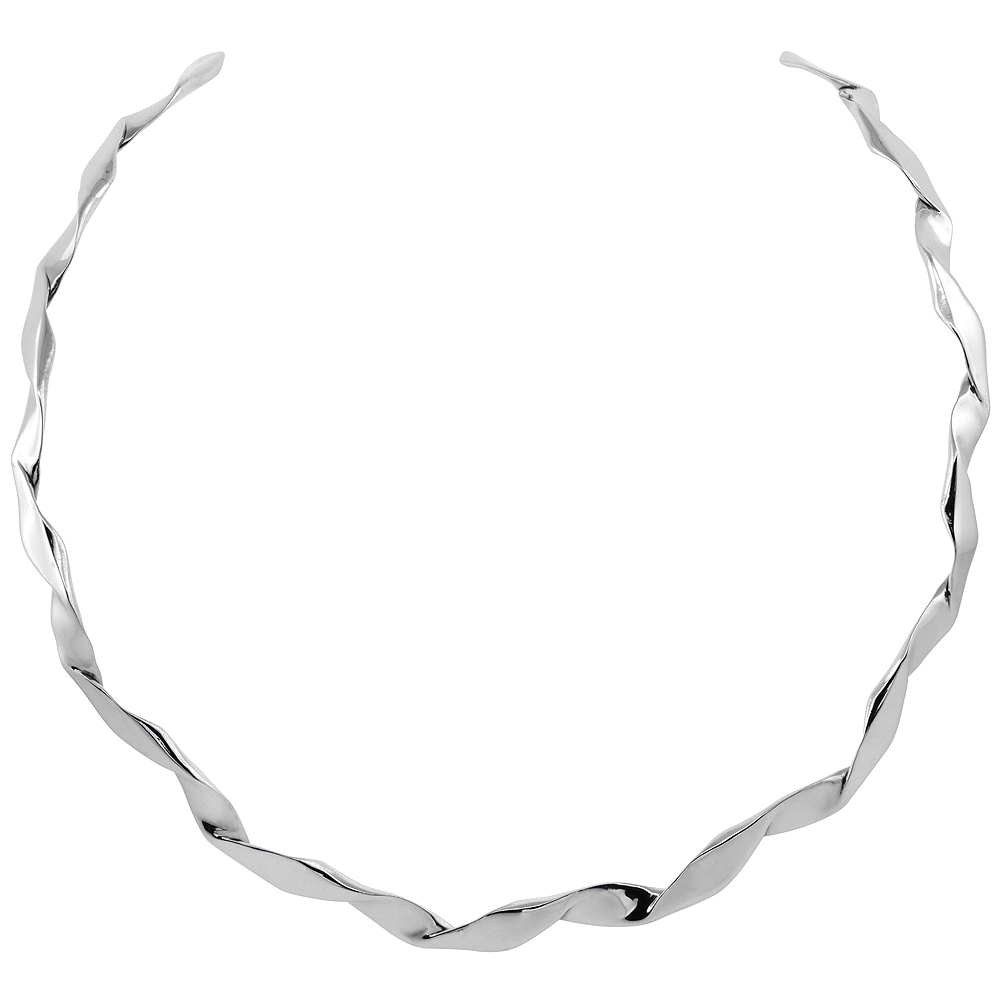 STERLING SILVER COLLAR NECKLACE CHOKER TWISTED WIRE HANDMADE 1/4 INCH WIDE