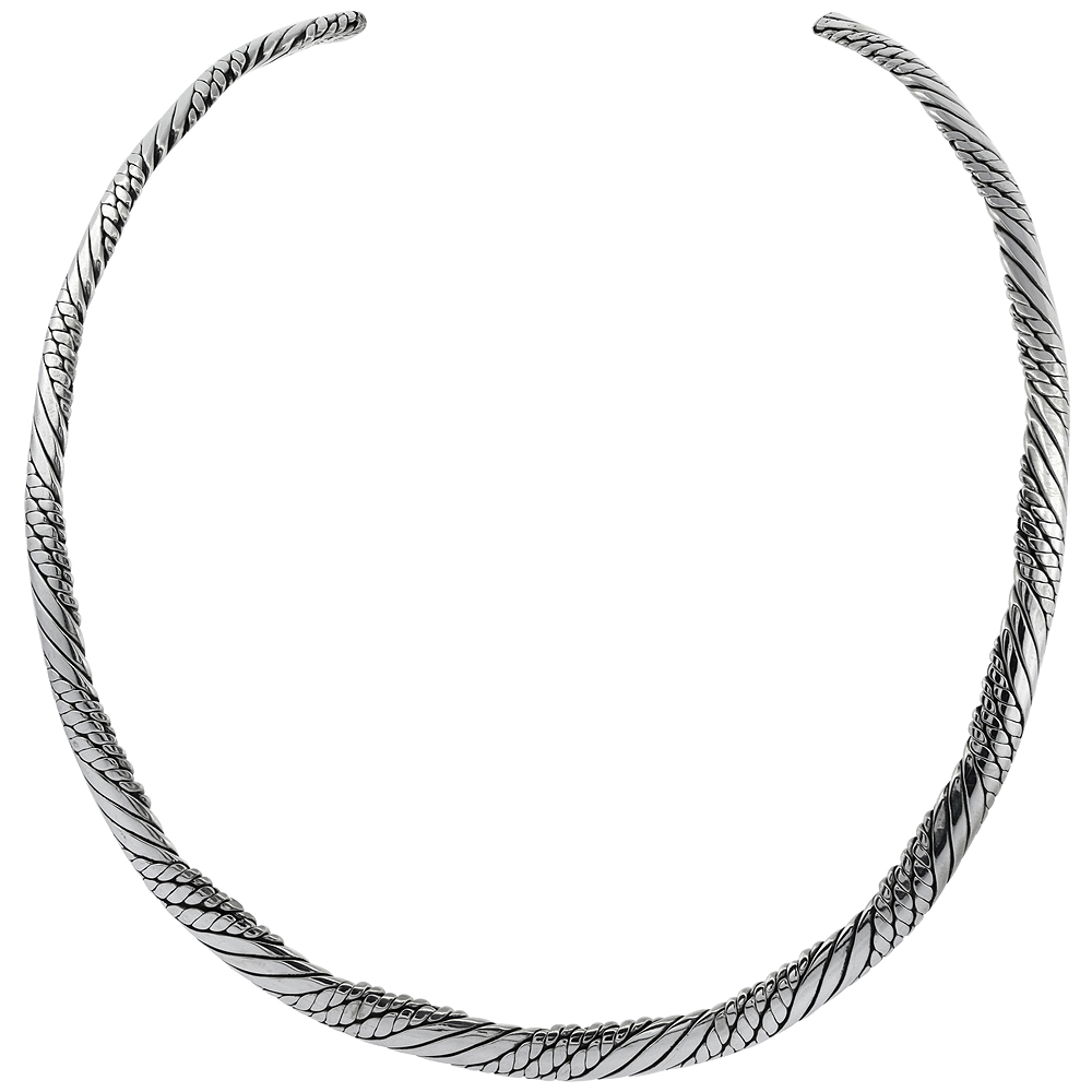 STERLING SILVER COLLAR NECKLACE CHOKER TWISTED ROPE WIRE HANDMADE 5 1/6 INCH WIDE