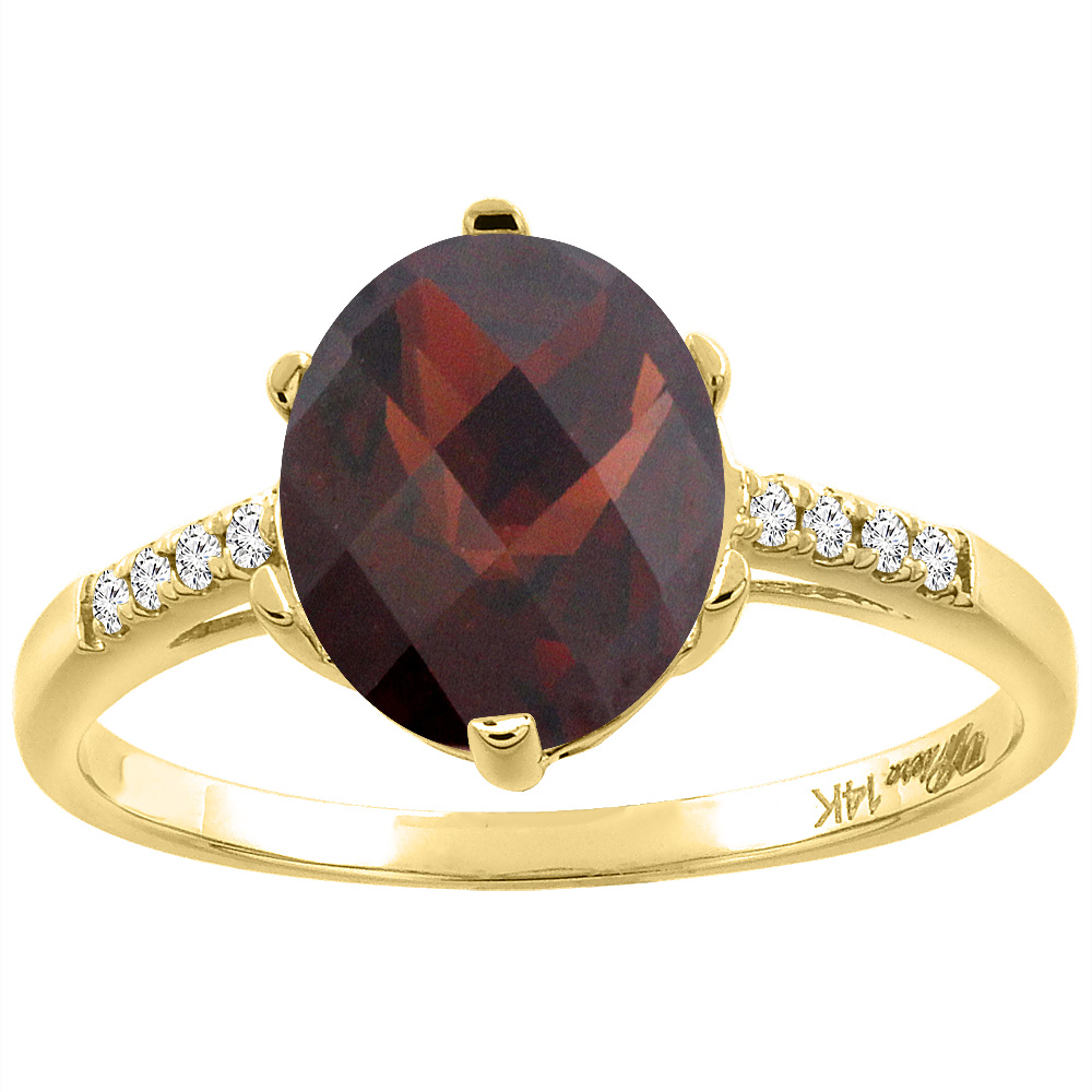 14K Yellow Gold Natural Garnet &amp; Diamond Ring Oval 10x8 mm, sizes 5-10