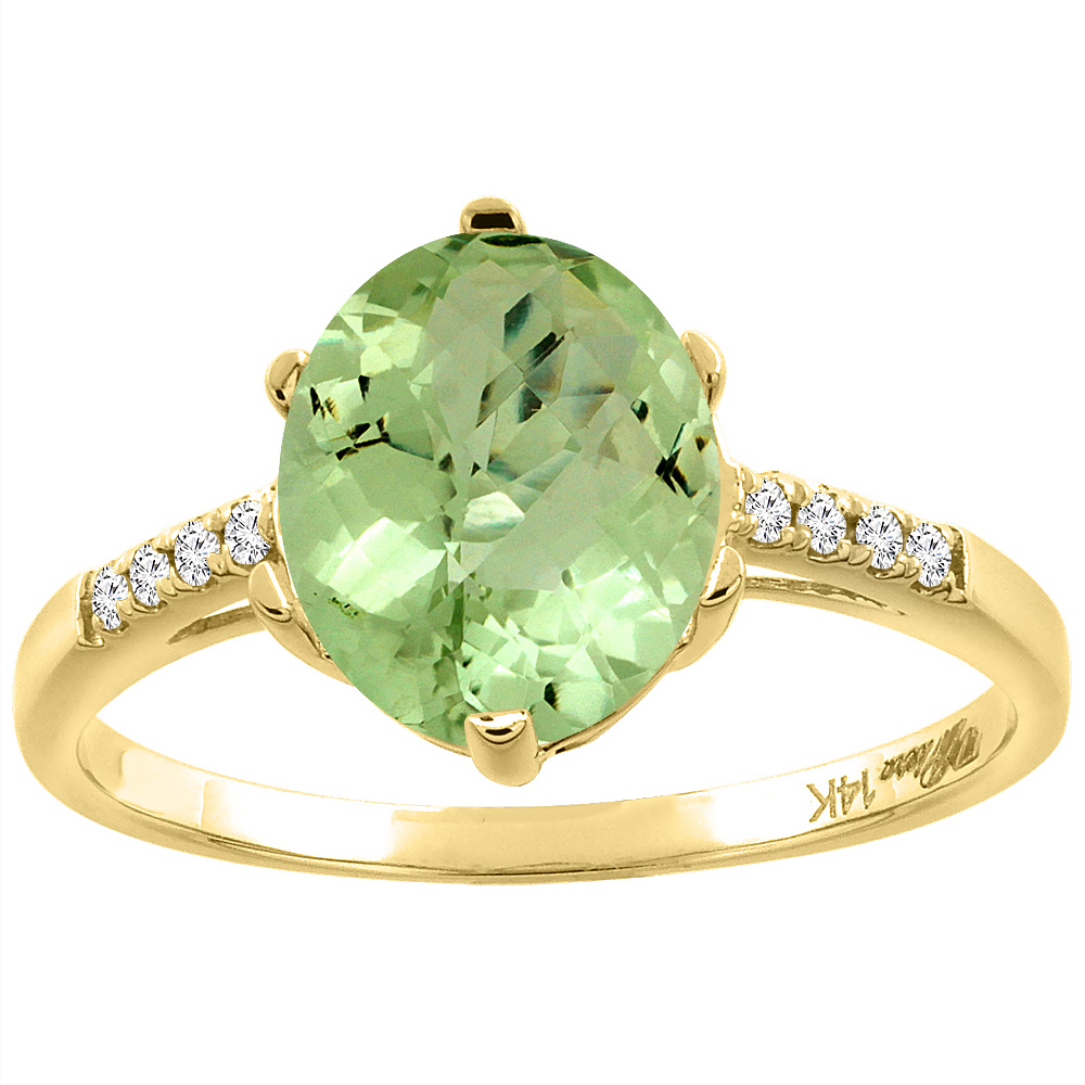 14K Yellow Gold Natural Peridot & Diamond Ring Oval 10x8 mm, sizes 5-10