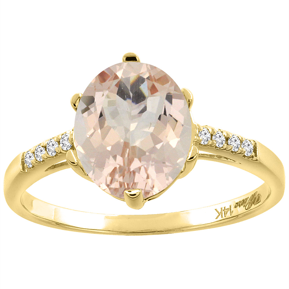 14K Yellow Gold Natural Morganite & Diamond Ring Oval 10x8 mm, sizes 5-10