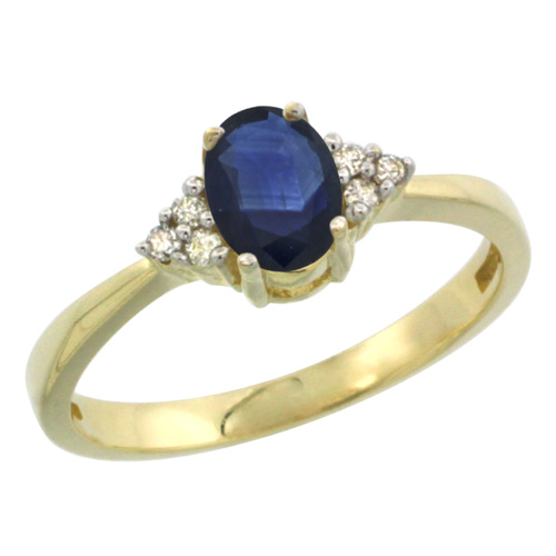 14k Yellow Gold Ladies Natural Blue Sapphire Ring oval 6x4 Stone Diamond Accent, sizes 5-10