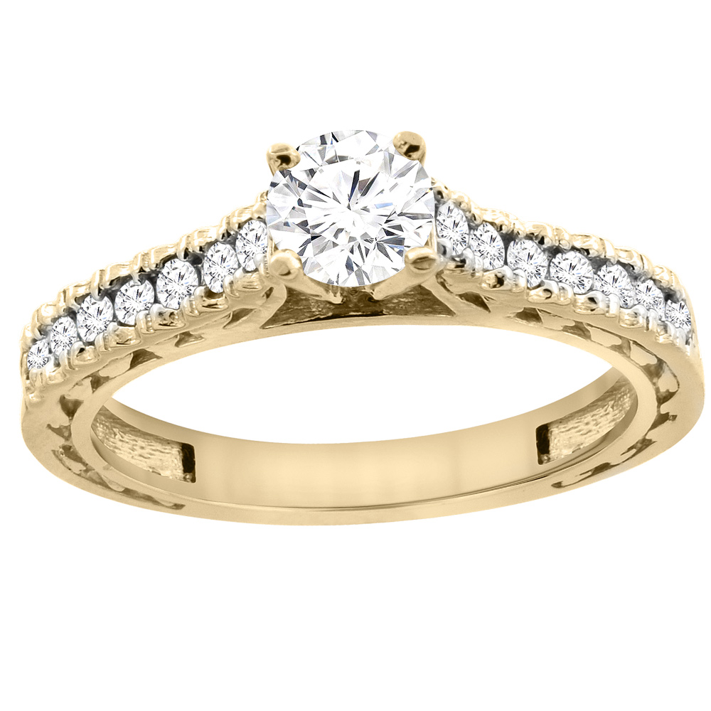 14K Yellow Gold Diamond Engraved Engagement Ring 0.70 cttw, sizes 5 - 10