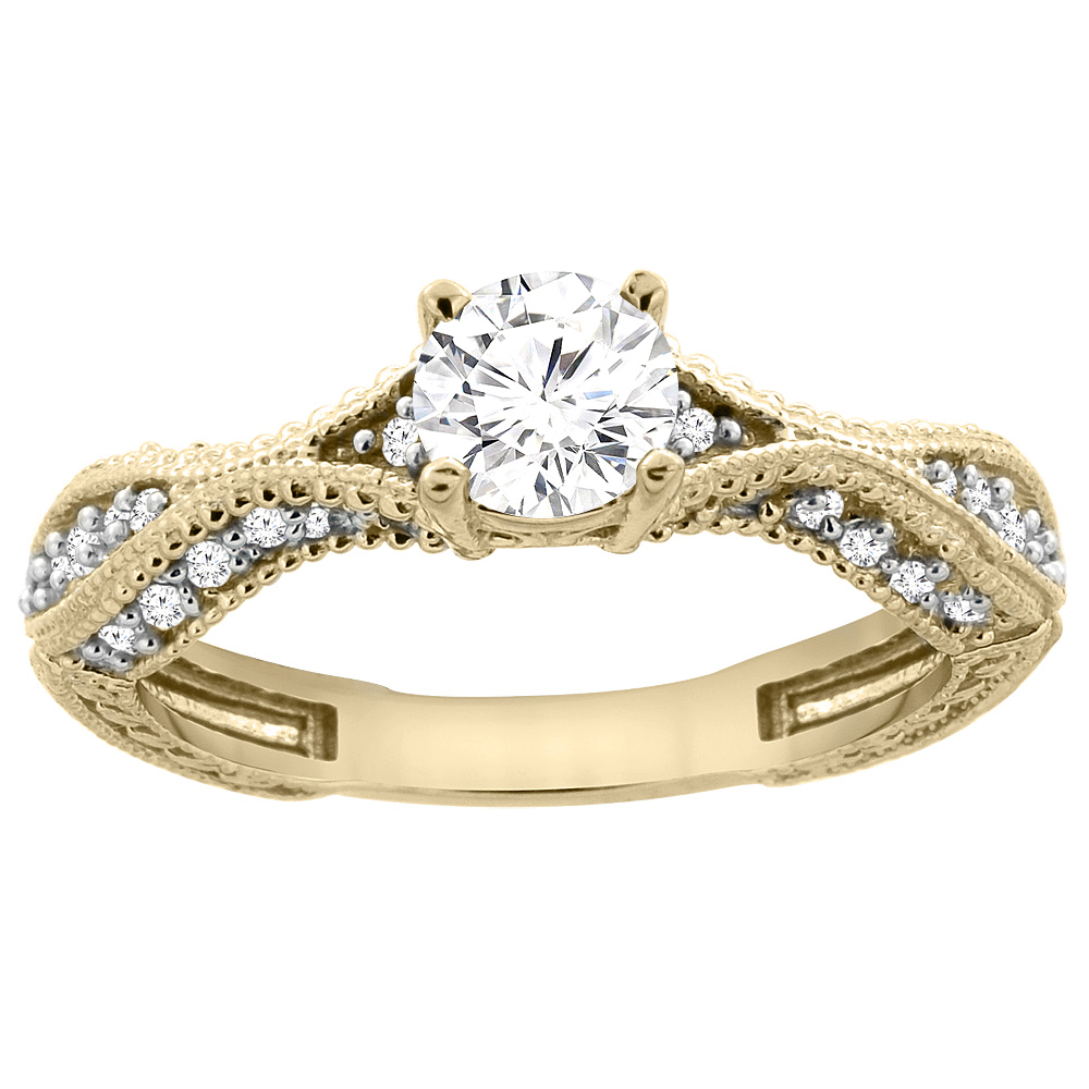 14K Yellow Gold Diamond Engraved Engagement Ring 0.75 cttw, sizes 5 - 10