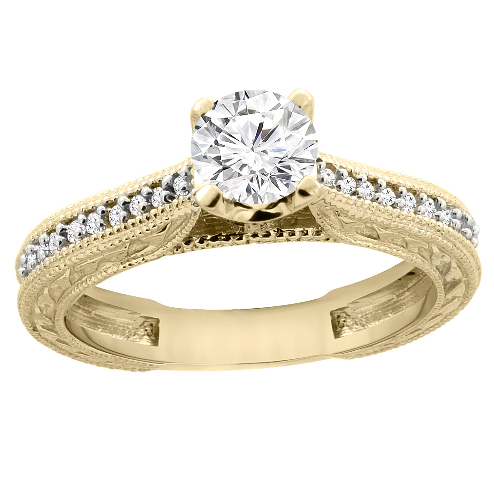 14K Yellow Gold Diamond Engraved Engagement Ring 0.65 cttw, sizes 5 - 10